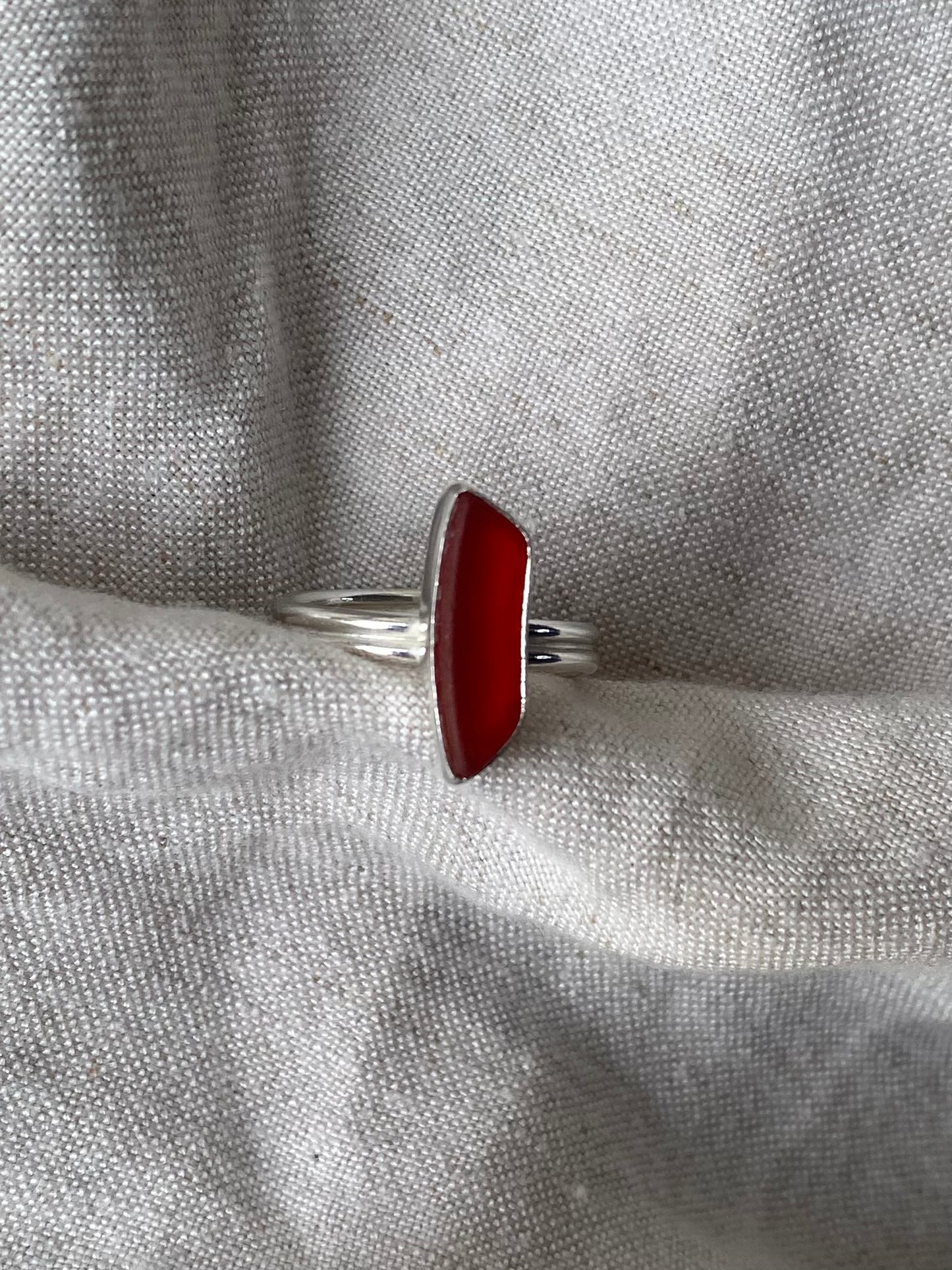 Rare red seaglass double band ring