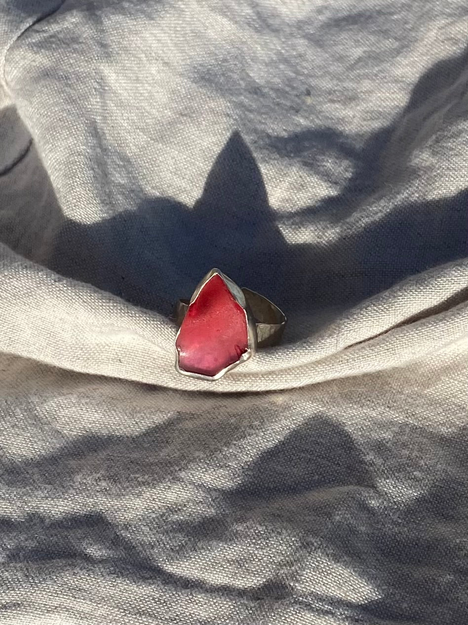 Rare pink seaglass thick band ring