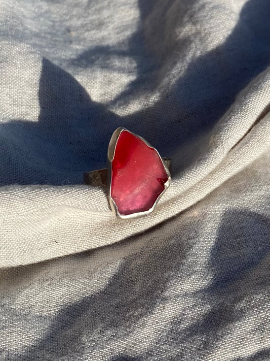 Rare pink seaglass thick band ring