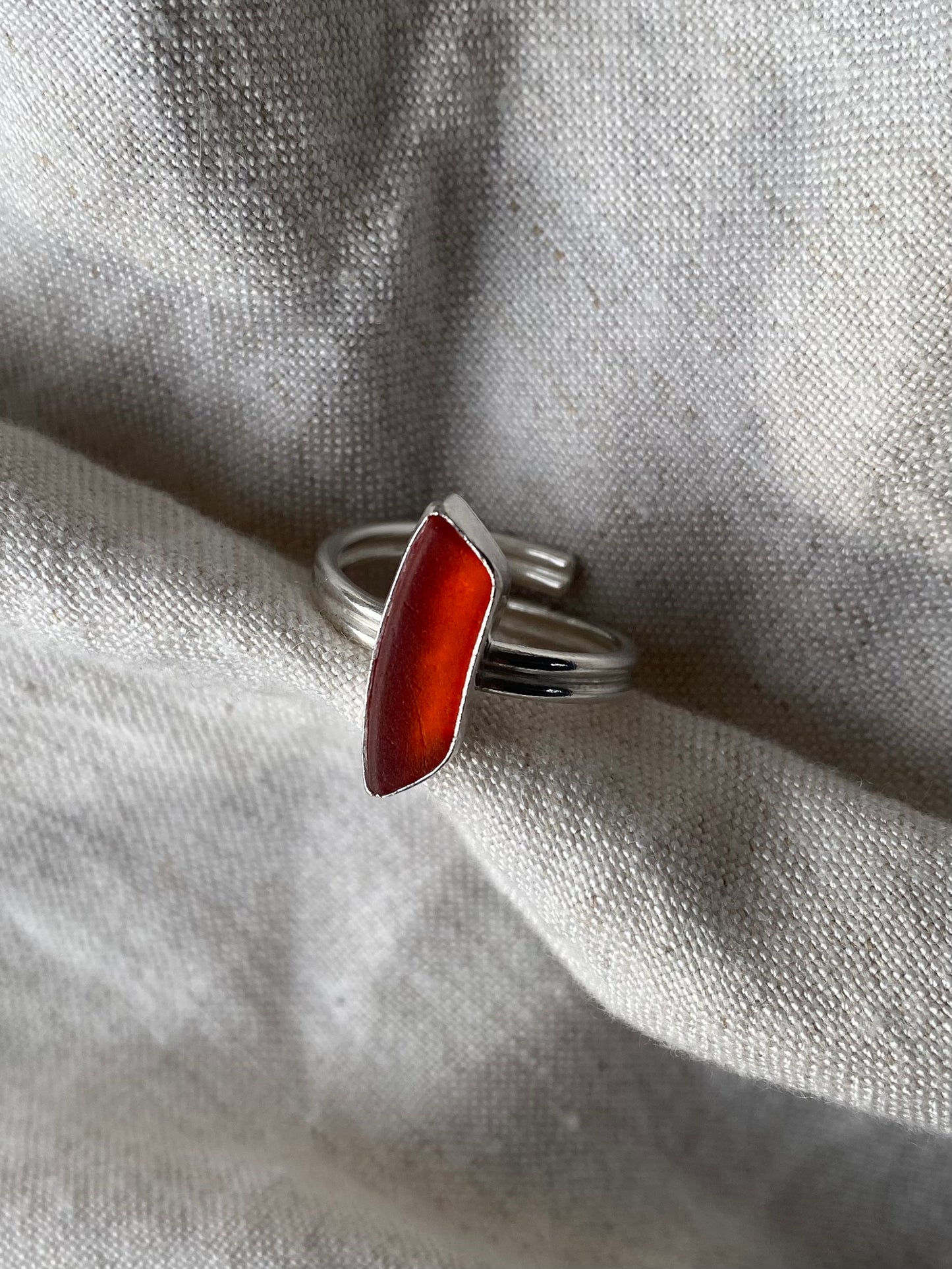 Rare red seaglass double band ring