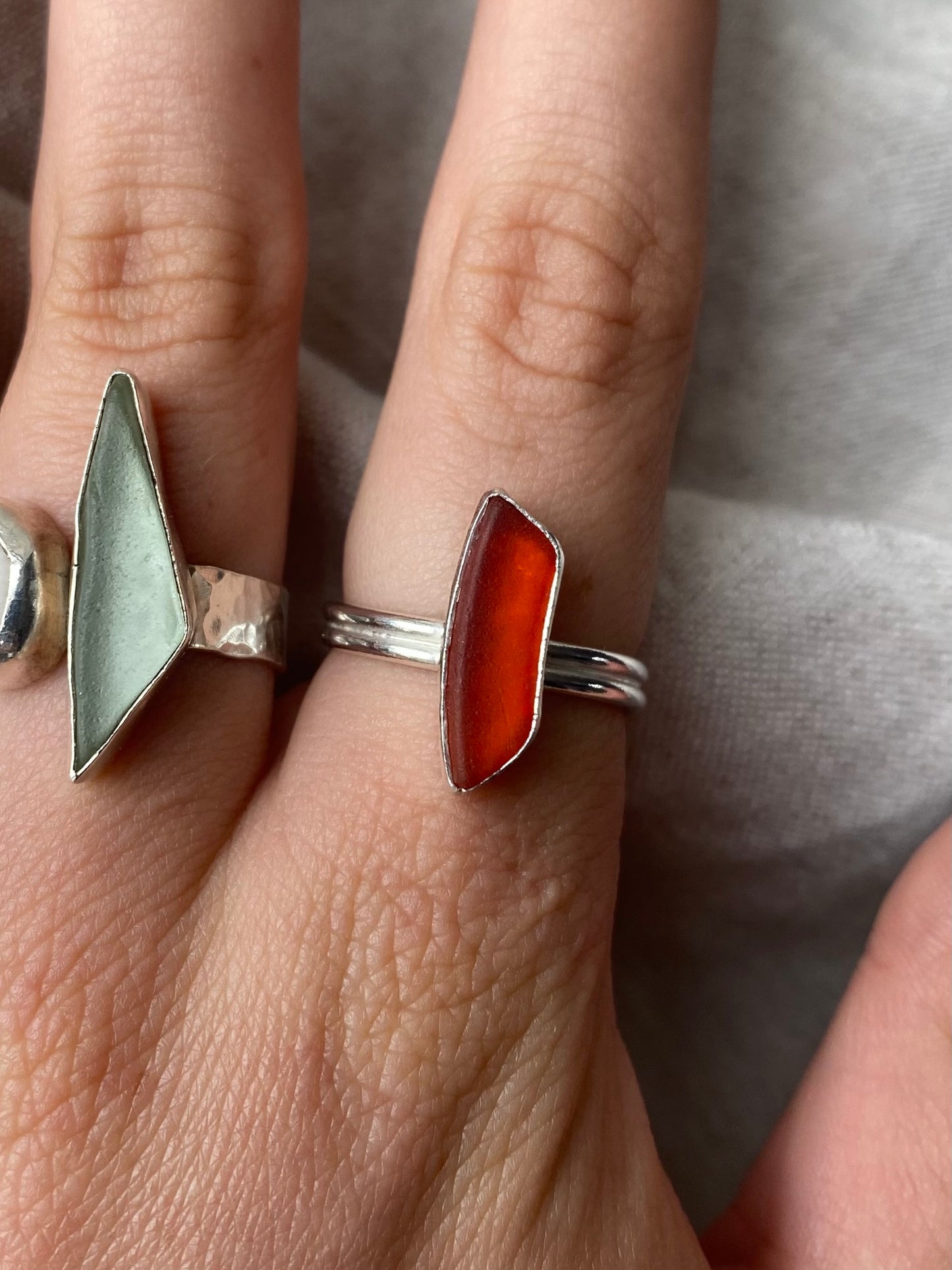 Rare red seaglass double band ring
