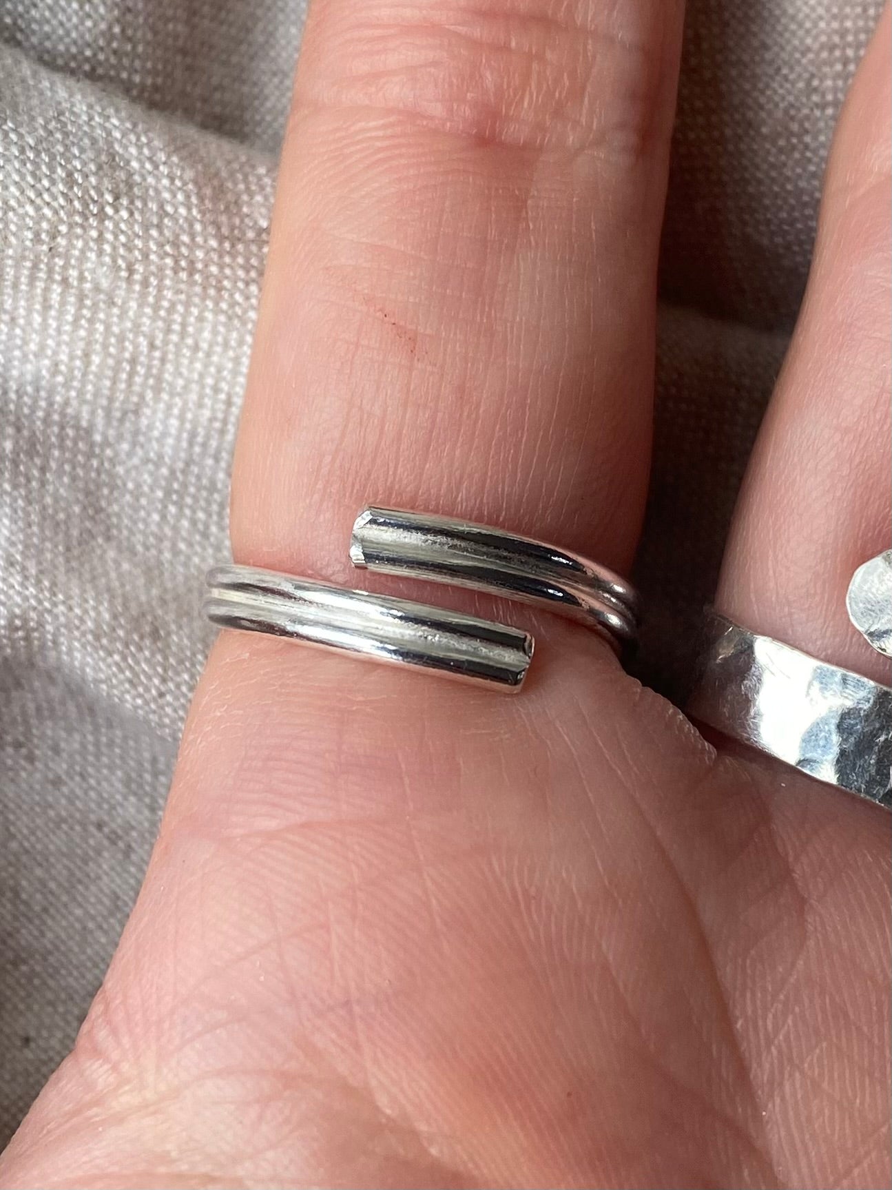 Rare red seaglass double band ring