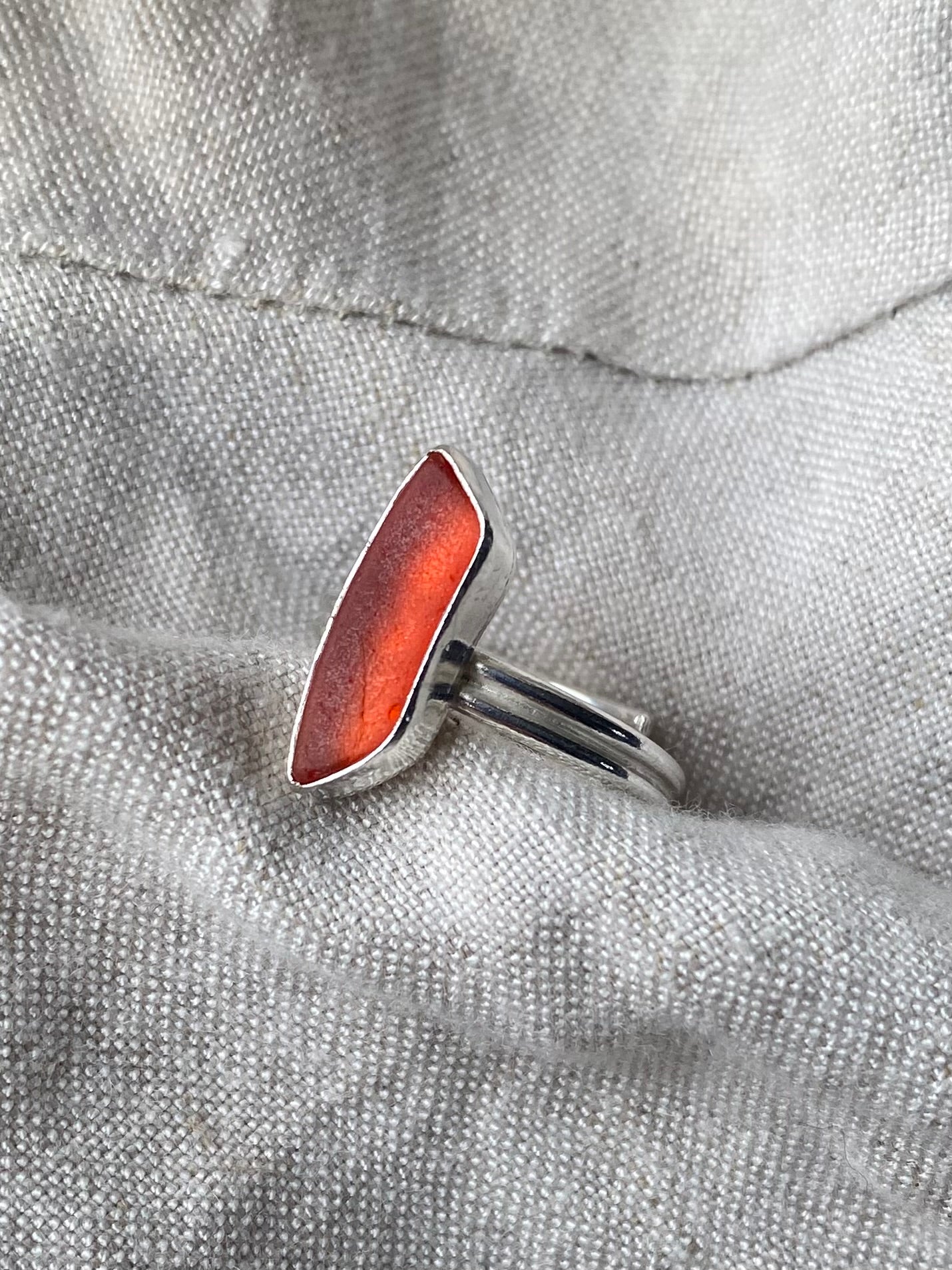 Rare red seaglass double band ring