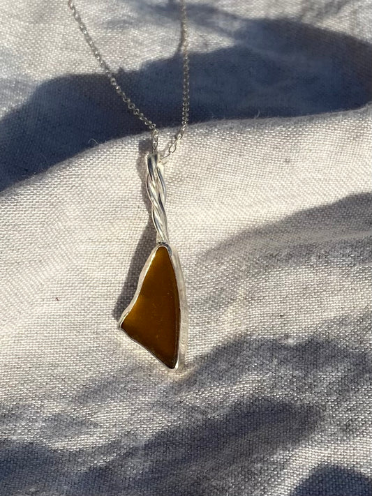 Orange seaglass twist necklace