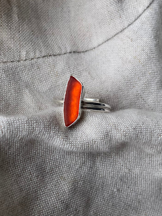 Rare red seaglass double band ring